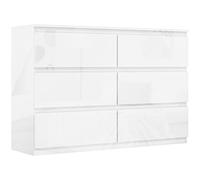 HOMCOM Commode 6 tiroirs en bois, commode pour chambre moderne et polyvalente, 112x34x75 cm, Blanc