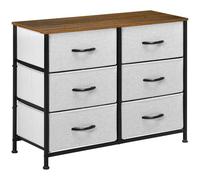 HOMCOM Commode 6 tiroirs en Tissu, Meuble de Rangement avec tiroirs pliants et Plateau Effet Bois, Commode Chambre avec poignées, Cadre en Acier, pour Chambre, Salon, Gris