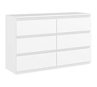 HomCom Commode 6 tiroirs style moderne épuré, fermeture douce, 120 x 39 x 75 cm, Blanc