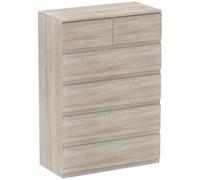 HomCom - Commode 6 tiroirs - Meuble étroit sans poignées, bois naturel 80x39x115 cm