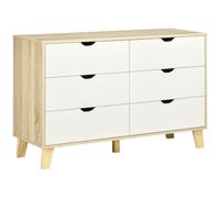 HOMCOM Commode 6 Tiroirs Meuble de Rangement 120 x 40 x 76 cm Chêne Blanc