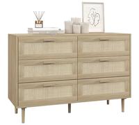 HOMCOM Commode 6 tiroirs Meuble de Rangement avec Tissage en rotin dim. 110L x 40l x 75H cm Aspect Bois Clair