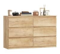 HOMCOM Commode 6 tiroirs, Meuble de Rangement étroit sans poignées, chiffonnier, Style Moderne, Commode pour Chambre à Coucher, Salon, Couloir, 120 x 39 x 75 cm, chêne