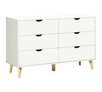 HOMCOM Commode 6 Tiroirs Meuble de Rangement Moderne 120x40x76 cm Blanc | Anti-basculement, pour Cuisine, Chambre, Salon, Bureau
