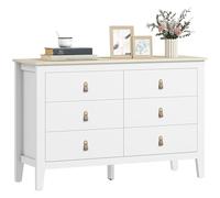 HOMCOM Commode 6 tiroirs, Meuble de Rangement poignées en polyuréthane Style Moderne, Plateau Effet Bois, Commode Chambre à Coucher, Salon, Couloir, 60 x 40 x 98 cm, Blanc