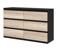 HOMCOM Commode 6 tiroirs meuble de rangement sans poignées design minimaliste 120 x 39 x 75 cm noir et bois naturel