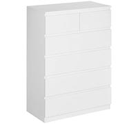 HOMCOM Commode 6 tiroirs Meuble de Rangement sans poignées Design Minimaliste - 80 x 39 x 115 cm - Blanc