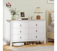 HOMCOM Commode 6 tiroirs meuble de rangement style contemporain avec poignées en polyuréthane, 120 x 40 x 78 cm, blanc
