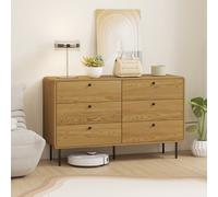 HOMCOM Commode 6 tiroirs meuble de rangement style moderne coins arrondis et pieds en acier 120 x 40 x 75cm effet bois de chêne