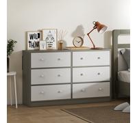 HOMCOM Commode 6 Tiroirs Pliables avec Poignées Doubles, en Bois, Acier et Tissu, 114x30x70 cm, Blanc et Gris