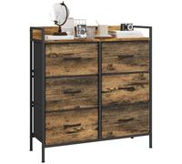 HOMCOM Commode 6 Tiroirs Pliables en Tissu Non Tissé Effet Bois d'Acajou | Meuble de Rangement, Commode Rangement, Cadre Acier, pour Chambre à Coucher, Salon