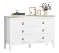 HOMCOM Commode 6 Tiroirs Poignées en Polyuréthane 120 x 40 x 78 cm Blanc | Meuble de Rangement, Style Moderne, Plateau Effet Bois, Commode Chambre à Coucher, Salon, Couloir