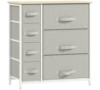 HOMCOM Commode 7 tiroirs en Tissu, chiffonnier, Meuble de Rangement Moderne, Cadre en Acier, Commode Chambre, Salon, entrée, 63,5 x 30 x 71 cm, Gris