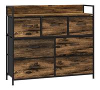 HOMCOM Commode 7 tiroirs Meuble de Rangement tiroir en Tissu Pliant - Structure Acier Noir - 98 x 29 x 85 cm, Chambre, entrée, Salon, Noir et Brun Rustique
