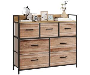 HOMCOM Commode 7 tiroirs Meuble de Rangement tiroir en Tissu Pliant - Structure Acier Noir - 98 x 29 x 85 cm, Chambre, entrée, Salon, Noir et Naturel
