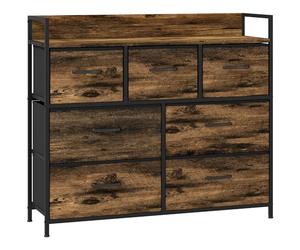 HOMCOM Commode 7 tiroirs Meuble de Rangement tiroir en Tissu Pliant - Structure Acier Noir - 98 x 29 x 85 cm, Chambre, entrée, Salon, Noir et Brun Rustique