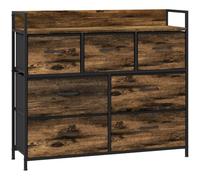 HOMCOM Commode 7 Tiroirs Pliant 98 x 29 x 85 cm Noir et Brun Rustique