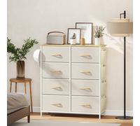 HOMCOM Commode 8 tiroirs en tissu, meuble de rangement avec 4 poches, 2 crochets, structure en acier, 86 x 30 x 94,5 cm, beige
