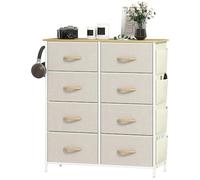 HOMCOM Commode 8 tiroirs en Tissu, Meuble de Rangement avec 4 Poches, 2 Crochets, Structure en Acier, chiffonnier pour Salon, Chambre, entrée, Beige