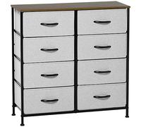 HOMCOM Commode 8 tiroirs en Tissu, Meuble de Rangement avec tiroirs pliants et Plateau Effet Bois, Commode Chambre avec poignées, Cadre en Acier, pour Chambre, Salon, Gris