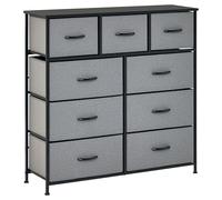 HomCom Commode 9 tiroirs en tissu pliant - Structure acier noir - 100x30x100 cm - Noir/Gris