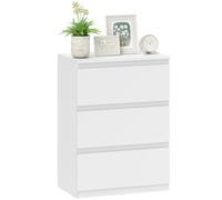 HOMCOM Commode à 3 tiroirs 55x34x75 cm Blanc | Armoire à tiroirs moderne, buffet, chambre à coucher, salon, couloir
