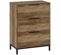 HOMCOM Commode à 3 tiroirs avec poignées noires anti-basculement Commode en métal et aggloméré 62x35x82 cm Marron foncé