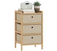 HOMCOM Commode à 3 tiroirs en tissu, commode pour chambre à coucher en bambou, commode pour petits espaces, salon, bureau, dressing, crème et naturel