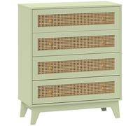 HOMCOM Commode à 4 tiroirs avec éléments en rotin pour chambre à coucher, salon, vert clair