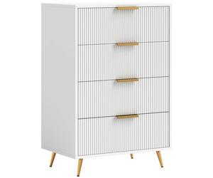 HOMCOM Commode à 4 tiroirs avec Motif ondulé 60x40x90 cm Blanc