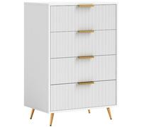 HOMCOM Commode à 4 tiroirs avec Motif ondulé 60x40x90 cm Blanc | Commode de chambre moderne, anti-basculement, commode à tiroirs pour salon et couloir