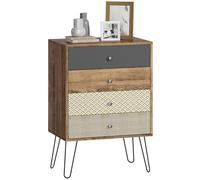 HOMCOM Commode à 4 tiroirs, commode de chambre à coucher, avec pieds fourchettes en acier, commode pour salon, bureau, style bohémien, 60x39x86 cm, Multicolore