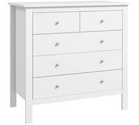 HOMCOM Commode à 5 tiroirs avec Poignées 79L x 39,5P x 80,5H cm Blanc | Meuble de Rangement en Bois, Glissières Métalliques, Système Anti-Basculement, pour Chambre Salon Bureau