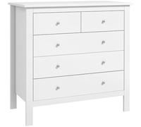 HOMCOM Commode à 5 tiroirs avec poignées et glissières métalliques, Meuble de Rangement en Bois, Protection Anti-basculement, pour Chambre, Salon, Bureau, 79L x 39,5P x 80,5H cm, Blanc