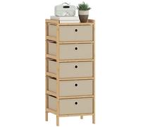 HOMCOM Commode à 5 tiroirs en tissu, commode pour chambre à coucher en bambou, commode pour petits espaces, salon, bureau, dressing, crème et naturel