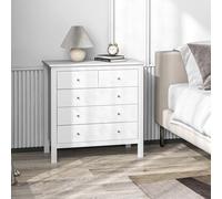 HOMCOM Commode à 5 tiroirs, meuble de rangement, avec poignées, glissières métalliques, en bois, 79l x 39,5P x 80,5H cm, blanc