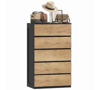 HOMCOM Commode à 5 tiroirs pour chambre à coucher, 60 x 39 x 100 cm, noir chêne