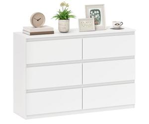 HOMCOM Commode à 6 tiroirs 112x34x75 cm Blanc | Armoire à tiroirs moderne, buffet, chambre à coucher, salon, couloir