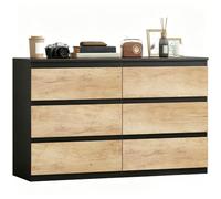 HOMCOM Commode à 6 tiroirs en bois avec pieds antidérapants pour salon, salle à manger et couloir, 120 x 39 x 75 cm, chêne noir