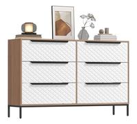 HOMCOM Commode à 6 tiroirs en Tissu, Commode de Chambre à Coucher, façades de tiroirs à Motifs de Diamants, Commode pour Salon, Bureau, Dressing, Naturel et Blanc