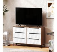 HOMCOM Commode à 6 tiroirs en tissu Façades à motif losange pour salon bureau dressing naturel et blanc