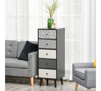 HOMCOM Commode à Tiroirs 5 Fantaisie Géométrique, Mobilier Moderne Chambre et Entrée, 40x40x111.5cm Noir Gris
