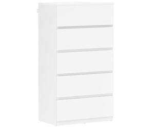 HOMCOM Commode Armoire à tiroirs Sideboard avec 5 tiroirs, armoire de bureau avec tirettes anti-basculement, pour salon, chambre à coucher, blanc, 55 x 34 x 100 cm
