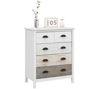 HOMCOM Commode Armoire de Rangement à 5 tiroirs, Armoire à tiroirs avec poignée, Anti-basculement, pour Chambre à Coucher, Salon, Blanc, 70 x 38 x 85 cm
