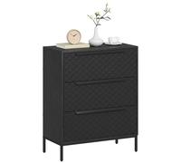 HOMCOM Commode avec 3 tiroirs en tissu, meuble de rangement pour chambre à coucher avec poignées en aluminium et dessus en bois pour le salon, le couloir, l'entrée, noir