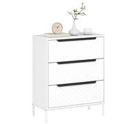 HOMCOM Commode avec 3 tiroirs en tissu, meuble de rangement pour chambre à coucher avec poignées en aluminium et dessus en bois pour le salon, le couloir, l'entrée, blanc