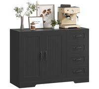 HOMCOM Commode avec 4 tiroirs, 2 portes, armoire de rangement avec étagère réglable, pour salon, 105 x 40 x 76 cm, noir