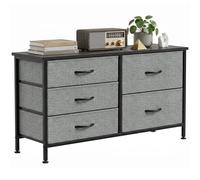 HOMCOM Commode avec 5 tiroirs en tissu, commode pour chambre, cadre en acier, commode pour salon, bureau, dressing, noir et gris foncé