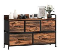 HOMCOM Commode avec 5 tiroirs en Tissu Pliables avec Plateau Brun Rustique