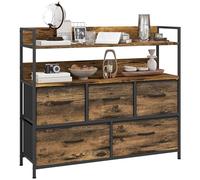HOMCOM Commode avec 5 tiroirs en Tissu Pliables, Commode Chambre, Meuble de Rangement avec étagères Ouvertes, Plateau et Cadre en Acier, Style Industriel, pour Chambre, Salon, Couloir, Brun Rustique